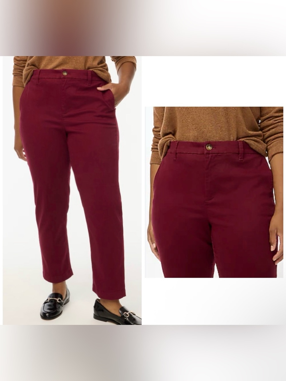 NWT J. Crew factory High-Rise Girlfriend Chino Cropped Bulrgundy Sz18